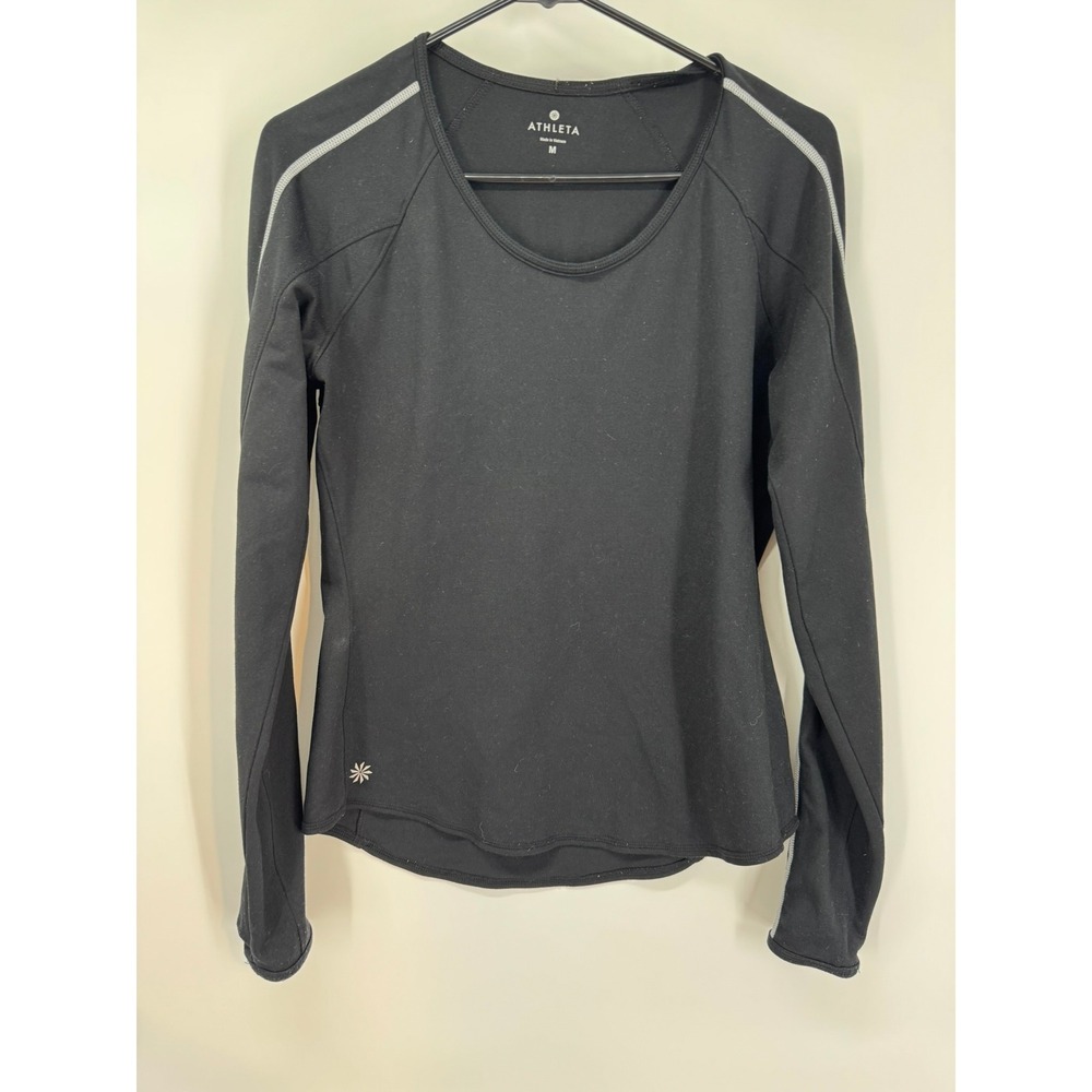 Athleta Women's Sz M "Running Wild" Crew Top Black Long Sleeve Reflective Shirt